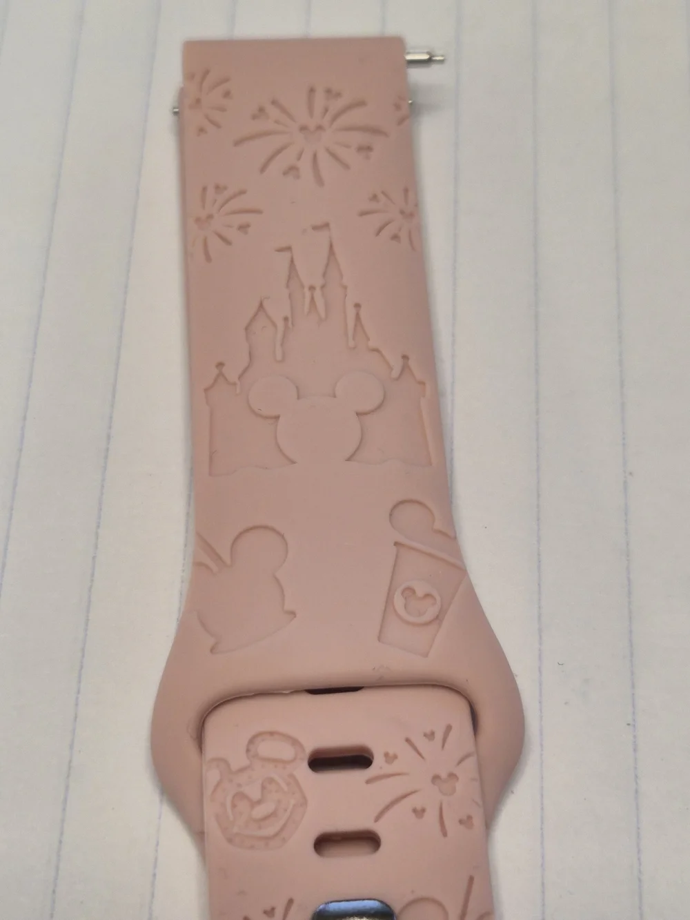 Blush Pink Silicone Watch Strap with Theme Park Icons